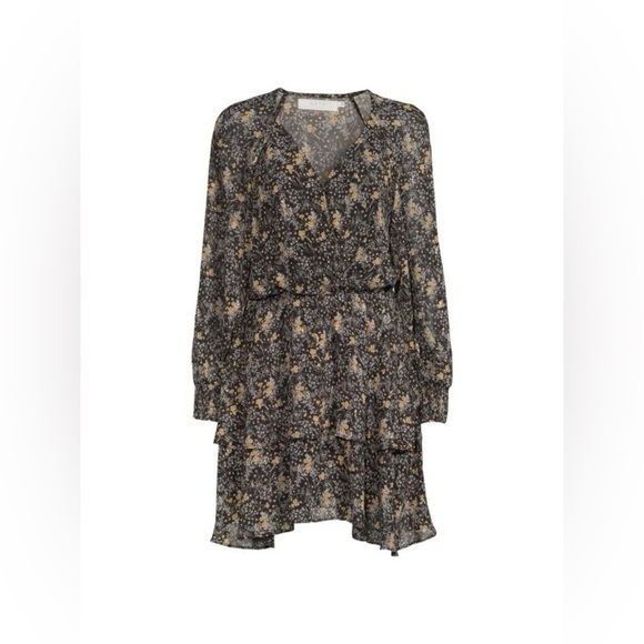 NWOT ASTR The Label Faux Wrap Blouson Chiffon Dress in Black/Gold Size M - Picture 4 of 17